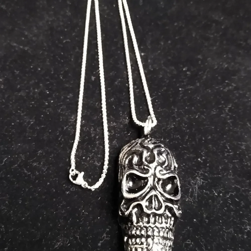 Stainless Steel Black Oxidized Skull Necklace